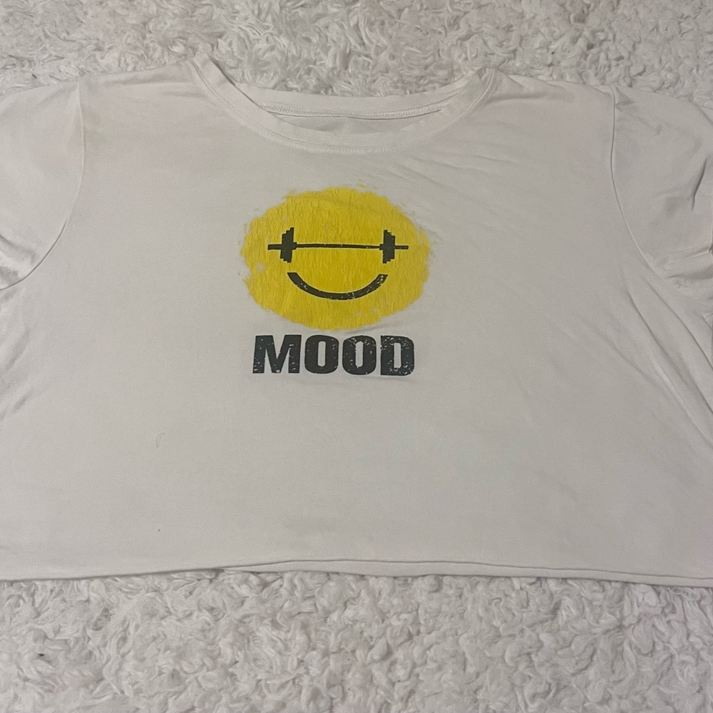 Kids White 'MOOD' Graphic Tee with Yellow Smiley